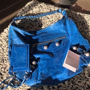 Balenciaga Giant Silver Stud Blue Hobo Bag